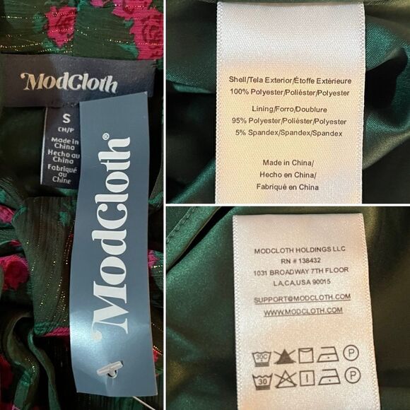 Modcloth Winter Blooming Roses Dress Tie Neck Shift Green Pink Floral S NWT - Picture 12 of 13